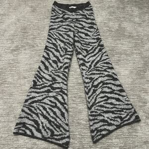 Zara Pants Womens Medium Gray Zebra Animal Print Knit Wide Leg Flare Lounge